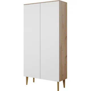 BERGEN , Kleiderschrank, Schrank mit Türen, Wohnzimmer, 100x196x57, Eiche ARTISAN, natürliche Holzbeine, skandinavischer Stil, weiße Fronten - Weiß
