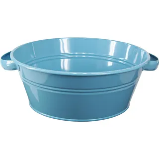 Schale Rund Griff Dekoschale Blumenschale Blau Metall Ø33,5cm Pflanzen Terrassenschale - Blau