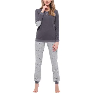 Merry Style Damen Lang Zweiteiliger Schlafanzug aus Baumwolle Pyjama Set Winter MS10-168 (Dunkelmelange Grau, S)