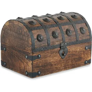 Ajuny Piraten Schatztruhe Holz 9x6 Zoll Schmuckbox Muschelstreifen