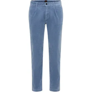 Cordhose BOSS ORANGE "Pleated", Herren, Gr. 32, Länge 34, open blau495, Cord, Obermaterial: 98% Baumwolle, 2% Elasthan, unifarben, gerade, unten schmal lang, Hosen Cordhose, tapered fit, Feincord-Qualität, Bundfalte