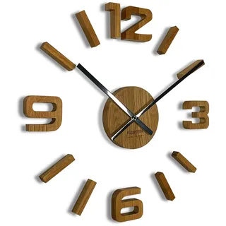 FLEXISTYLE Wanduhr groß DIY Wanduhren Holz Eiche große 50-75cm für Büro Wohnzimmer Schlafzimmer Dekoartikel ohne tickgeräusche Nicht tickend modern Natur holzoptik