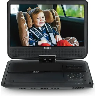 Lenco DVP-1046BK - 2x 10-Zoll tragbarer DVD Player mit wiederaufladbarem Akku, zwei Kopfhörern und zwei Montagehalterungen für das Auto - Schwarz - Schwarz