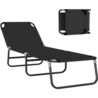 Outsunny Sonnenliege klappbar 5-Fach verstellbare Rückenlehne Schwarz | Gartenliege, Wetterfeste Liegestuhl Campingliege, Gartenstuhl Bis 120 kg Belastbar, für Garten Urlaub Outdoor Strand Pool