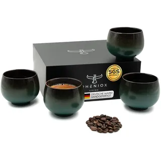 Pheniox | Cappuccino Tassen Set Jade | 4-teilig | 160 ml | hochwertige Kaffee Tassen aus Steingut | ohne Henkel | Geschenk in modernem Design | Espresso | Mokka | Cappuccino | Tee