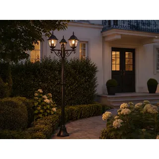 LED Mastleuchte 3-flammig, Gartenkandelaber Gartenbeleuchtung Schwarz Höhe 200cm - Schwarz