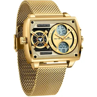 MEGALITH Herren Uhr Digital Analog: Multi-Zeitzone Arbeits Armbanduhr mit Groß Zifferblatt Quadratisch - Stilvoll Geschenke für Business Männer Jubiläum Geburtstag