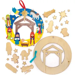 Baker Ross FC205 Krippen Kränze Holz Bastelset - 2 Stück, Festliche Kreativsets und Bastelbedarf zum Basteln und Dekorieren zur Weihnachtszeit, Holzbastelsets für Kinder