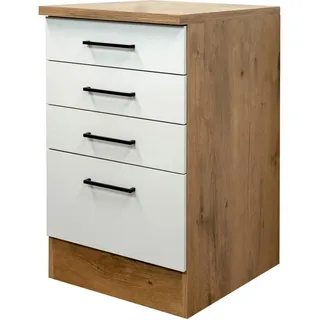 FlexWell Schubkastenunterschrank , Eichefarben, Magnolie , Metall , 4 Schublade(n) Schubladen , einzeln stellbar , 50x85x57 cm , Made in Germany , individuell planbar , Küchen, Küchenmöbel, Küchenschränke, Küchenunterschränke