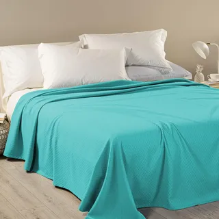Caleffi Tagesdecke für französisches Bett, Nicht gesteppt, Dobby, 50% Baumwolle, 50% Polyester, 220 x 260 cm, Hellblau, 1010284
