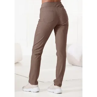 Schlupfhose H.I.S, Damen, Gr. 32/34, N-Gr, grau (taupe), Obermaterial: 70% Baumwolle, 25% Polyester, 5% Elasthan, unifarben, Basic, bequem lang, Hosen Schlupfhose, in Jeans Optik, Loungewear, Topseller