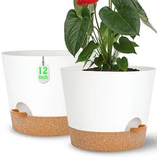 SUN-E Große Pflanzgefäße Selbstbewässerungs-Pflanzgefäße Blumen-Pflanzgefäße für alle Zimmerpflanzen mit Drainageloch und Reservoir Weißer Kunststoff-Sukkulenten-Topf Geschenkidee
