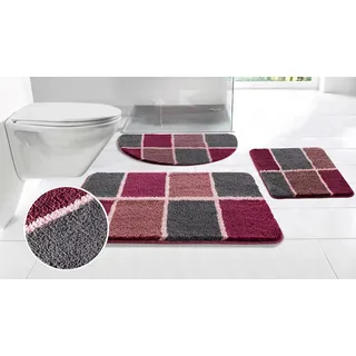 Badematte OTTO HOME "Anna mit Kachelmuster, Badvorleger, Badezimmer Teppich, Duschvorleger" Gr. 1, lila (beere), H:20mm, Polyester, Badematten, Badematte, Badteppich, Hoch-Tief Effekt, Modern, Weich