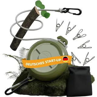NATURBUMMLER Wäscheleine ausziehbar [DryLine+] Camping Wäscheleine 10 m – wetterfest & platzsparend – ideal für Outdoor, Reisen, Wohnmobil, Balkon & Garten – ultraleichtes Camping Zubehör (Grün)