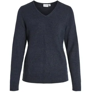 VILA Strickpullover Dünner Strickpullover Basic Stretch VIRIL VIRIL V-NECK L/S KNIT TOP - NOOS blau|schwarz M (38)