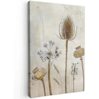MuchoWow Leinwandbild Blumen - Aquarell - Stilleben - Braun - Vintage Deko Groß 90x140 cm , Beige , Textil , Kiefer , Rechteckig , 90x140 cm , FSC 100% , gerahmt , Bilder & Rahmen, Bilder, Leinwandbilder