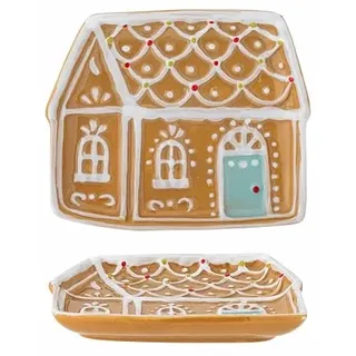 Bloomingville Ginnie handbemalte Lebkuchenhaus Servierplatte aus Keramik, L15,5xH2xW14 cm, 82061123, Braun