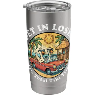 Get In Loser It's Total Tiki Time Aloha Hawaii Pun Goose Doppelwandiger Edelstahl-Thermobecher