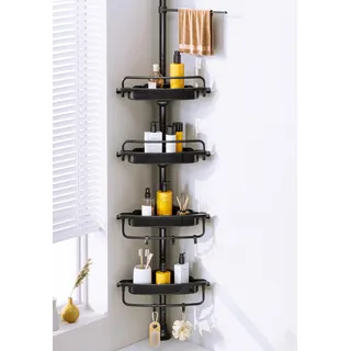 WSBArt Rostfreier Dusch-Caddy mit Spannstange, Eck-Dusch-Caddy Organizer, 4 Etagen, verstellbare Regale mit Spannstange und großer Kapazität für Badewanne, Shampoo, Zubehör, Aufbewahrungsregal,