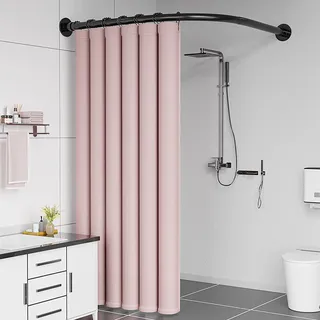 Verstellbare Duschvorhangstange L Form Ohne Bohren, Duschstange Für Duschvorhang 304 Edelstahl, Ohne Deckenhalterung Erweiterbar Gebogene Eckduschstange, Für Ba(Size:A 70-95m x 70-95cm,Color:schwarz)