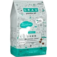 GRAU – das Original – Trockenfutter für Hunde - Lamm, 1er Pack (1 x 3 kg), glutenfrei, für sensible, erwachsene Hunde