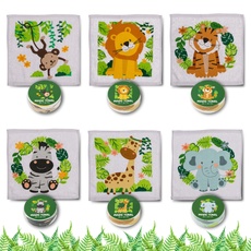 Bada Bing 6er Set Magisches Handtuch Safari Zoo Tiere Zauberhafte Baumwoll-Waschlappen Zauberhandtuch für Kinder ca. 30x30 cm Gastgeschenk Kindergeburtstag