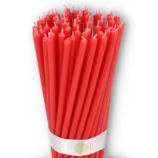 Danilovo Reine Bienenwachskerzen – tropffrei, rauchfrei, hohe, dünne Spitzkerzen – dekorative Kerzen für Kirchgebet, Deko oder Geburtstagskerzen – Honigduft Kerzen – 16 x 0,5 cm (Rot, 50 Stück)