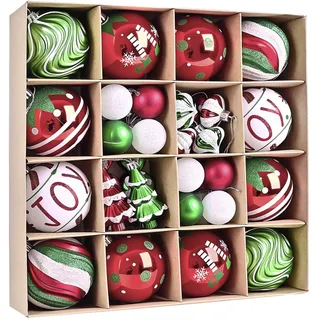 SVNVIOZ 42 Stück 8cm Weihnachtskugeln rot grün Weiß, Christbaumkugeln Kunststoff Deko Weihnachten, Bruchsicher Weihnachtsbaumschmuck mit Aufhänger, Weihnachtsbaumkugeln für Weihnachtsdeko Innen Aussen