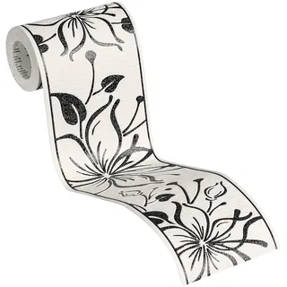 A.S. Creations A.S. Création awallo selbstklebende Bordüre floral jung 5,00 m x 0,13 m metallic schwarz weiß Made in Germany 346629 3466-29