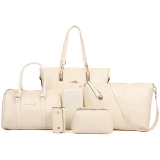 FiveloveTwo Damen 6-teiliges Set mit Crossbody Tasche und Geldbörsen PU Leder Schultertasche Shopper Tragetaschen Umhängetasche Geldbeutel Tote Taschen Clutches Beige