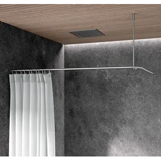 Duschvorhangstange L-Form 170 x 75 cm, Edelstahl matt, für Badewannen und große Duschbereiche, Winkelstange, Duschenstange über Eck - PHOS Design