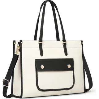 Handtasche Damen Groß Canvas Laptoptasche 15,6 Zoll Tote Bag Arbeitstasche Schwarz - Schwarz