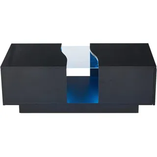 Urban Meuble Couchtisch mit 2 Schubladen und LED Schwarz , Holzwerkstoff , Rechteckig , 50x35x100 cm , Wohnzimmer, Wohnzimmertische, Couchtische