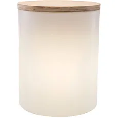 Bild von | 4in1 Leuchte Beistelltisch Pflanztopf Hocker Shining Drum (E27, 45cm, Ø 37 cm Holzdeckel, 10l bepflanzbar, für innen & außen, Garten, Terrasse, Balkon, Wohnzimmer, Bad) weiß