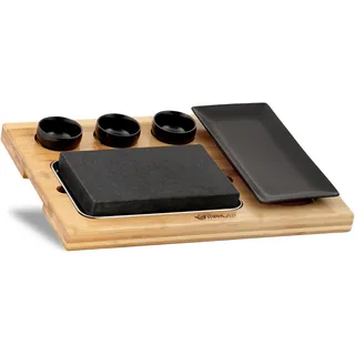 Mahlzeit Lavastein Set | Set mit heißem Stein, Teller und praktischem Bambus-Holzbrett | Steak Stone, Hot Stone Steak, Grillstein