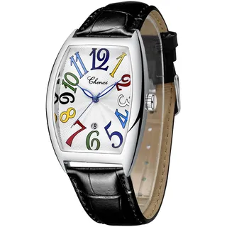 FORSINING Herren-Quarz-Armbanduhr, modisch, rechteckig, großes Zifferblatt, analoge Quarzuhr, für Herren, Business, Freizeit, Armbanduhr, Lederband, wasserdicht, silber