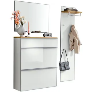 Garderobe , Weiß , Holz, Glas, Holzwerkstoff , 4-teilig , Balkeneiche , furniert , 136x195x40 cm , Goldenes M, Made in Germany, DGM-Klimapakt , Garderobe, Garderoben-Sets & Garderoben-Serien, Garderoben-Sets