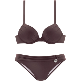 Push-Up-Bikini S.OLIVER, Damen, Gr. 40, Cup A, braun, Microfaser, Polyamid, unifarben, Bikini-Sets Push-Up-Bikini, mit Zierring an der Hose, Topseller
