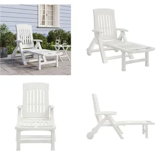 vidaXL Klappliege mit Rollen Weiß PP - Klappbare Sonnenliege - Klappbare Sonnenliegen - Sonnenliege - Liege - Weiß