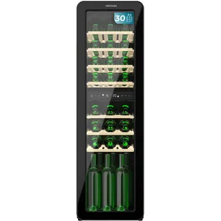 Cecotec "Cecotec Weinkühlschrank 30 Flaschen Retro Bolero Grandsommelier Origin Duo 30 Hit Black. Schwarz mit 2 Temperaturzonen (5-12oC, 12-20oC), LED-Steuerung, NoFrost, Holzregale, Innenbeleuchtung")