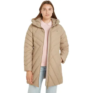 Tommy Hilfiger Damen Daunenmantel Chevron Down Coat mit Kapuze, Beige (Beige), 3XL