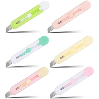 Dimeho Klein Utility Messer 6 Pcs Cuttermesser Set Einziehbarer Brieföffner Gebrauchsmesser Tragbar Kartonöffner Cutter Brieföffner zum Öffnen Papier Umschlägen Paketen Kartons Taschens (6 Farben)