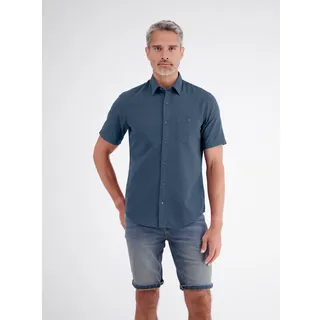 Kurzarmhemd LERROS "Unifarbenes Kurzarmhemd in Strukturqualität", Herren, Gr. XL, Normalgrößen, classic navy, 80% Baumwolle, 20% Leinen, Hemden Kurzarmhemd
