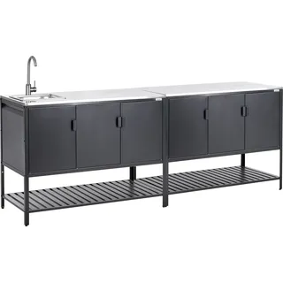 BELIANI Outdoor-Küche 2er Set Schwarz Stahl mit Spüle Edelstahlplatte Modern Gartenküche Outdoor-Küchenmöbel Kücheninsel für Garten Draußen - Schwarz
