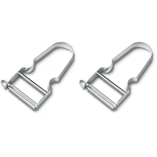 Victorinox Sparschäler STAR, Kartoffelschäler, Zweischneidig mit Pendelklinge, Extra Scharf, Metallgriff, Swiss Made (Packung mit 2)