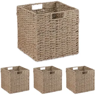 Relaxdays Aufbewahrungskorb 4er Set geflochten aus Seegras 30 x 30 x 30 cm Natur