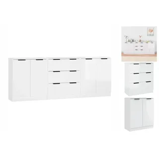 vidaXL 3-tlg. Sideboard-Set Hochglanz-Weiß Holzwerkstoff