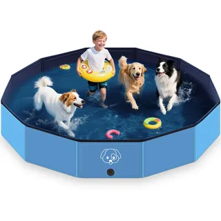 Lozzzyo Hundepool große Hunde aus Anti-Rutsch PVC, Faltbare & Tragbar Hunde Pool - Leicht zu Reinigen Hundeplanschbecken für Outdoor, Reise, Garten - Planschbecken (160 * 30CM)