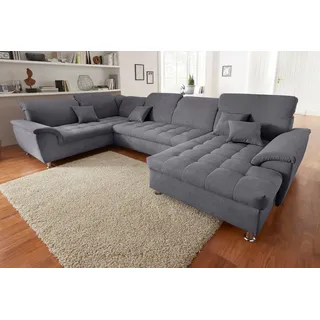 DOMO collection Eckcouch U-Form Polyester 3-Sitzer Dunkelgrau