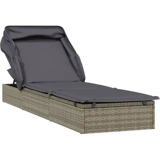 vidaXL Sonnenliege mit Faltdach Grau 213x63x97 cm Poly Rattan - Grau